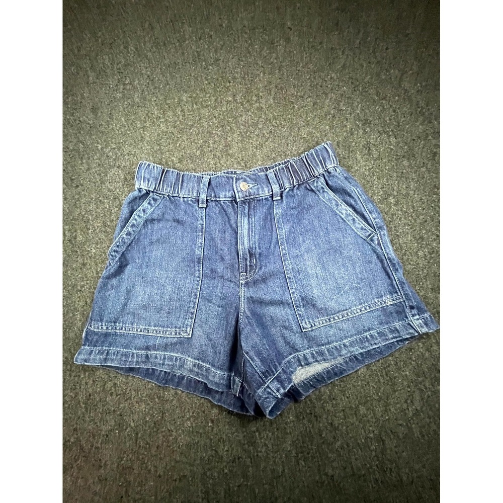 Gap Denim Utility Short Women's Medium Blue Cotton Mid Rise Pockets Casual Fit
